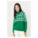 Trendyol Green Christmas Theme Oversized Knitwear Sweater