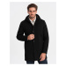Černý pánský zateplený kabát s kapucí a skrytým zipem Ombre Clothing