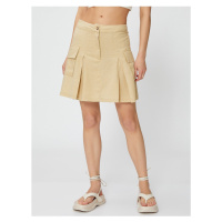 Koton Cargo Skirt Linen Blend Mini Pocket Detailed Pleated