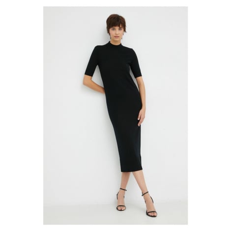 Vlněné šaty Calvin Klein černá barva, midi