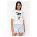 Trendyol White 100% Cotton Bee Pattern Knitted Pajamas Set