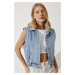 Happiness İstanbul Women's Blue Wide Sleeve Denim Vest