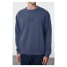 Trendyol Indigo Oversize/Wide Cut Embossed Text Printed Inside Polar Fleece Sweatshirt