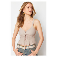 Trendyol Mink Eyelet Detailed Strappy Woven Blouse