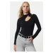 Trendyol Black Halterneck Fitted Stretchy Knitted Bodysuit