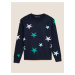 Tmavě modrý dámský extra měkký svetr ke krku s motivem hvězd Marks & Spencer