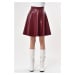 88854 Dewberry Flared Faux Leather Skirt-BURGUNDY