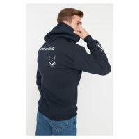 Trendyol Navy Relaxed/Casual Fit Text Printed Fleece Sweatshirt