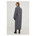Kabát s vlnou Answear Lab šedá barva, přechodný, dvouřadový