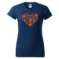 DOBRÝ TRIKO Dámské tričko s potiskem Psí tlapky srdce Barva: Půlnoční modrá