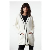 Trendyol Ecru Contrast Piping Detailed Knitwear Cardigan