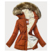 Oranžovo/hnědá dámská zimní bunda parka s mechovitým kožíškem (W560)