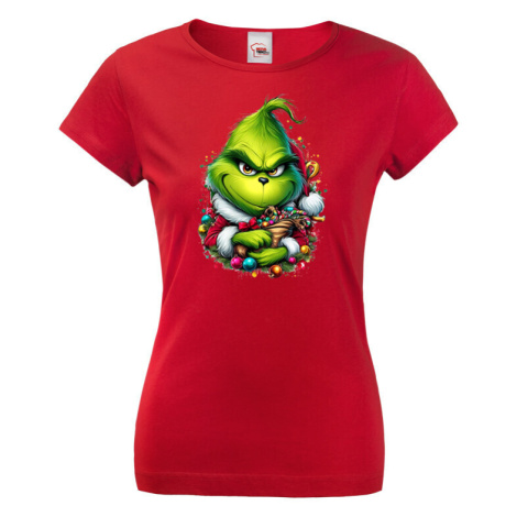 Dámské triko Grinch s ozdobami - skvělé vánoční triko BezvaTriko
