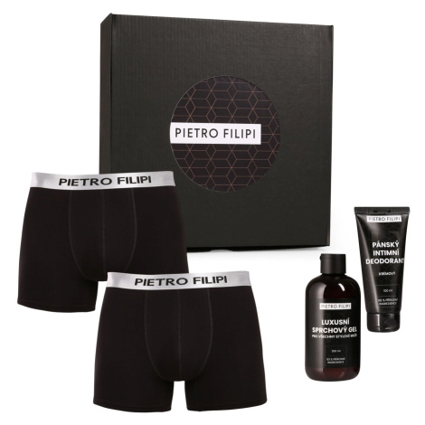 Pánská dárková sada 2PACK boxerky Metalic a kosmetika Pietro Filipi (4PBK1)