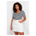 Trendyol Curve Black-White Striped Button Detail Fitted/ Body Fitting Knit Plus Size Blouse