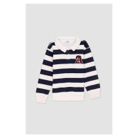 DEFACTO Boy's Polo Neck Striped Embroidered Sweatshirt