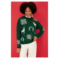 Trendyol smaragdový vánoční svetr s žakárovým vzorem