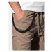 Ombre Pánské plátěné jogger kalhoty Cowal béžové Béžová