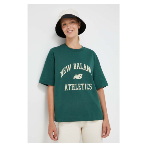 Bavlněné tričko New Balance zelená barva