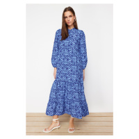 Trendyol Sax Patterned Half Pat Wide Fit Cotton Woven Dress