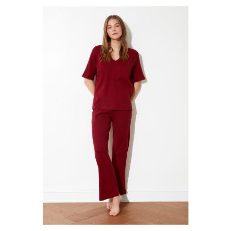 Trendyol Claret Red Camisole Knitted Pajamas Set
