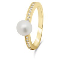 Brilio Silver Elegantní pozlacený prsten s pravou perlou RI055Y