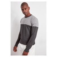 Trendyol Gray Slim Crew Neck Striped Knitwear Sweater