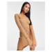 ASOS DESIGN knitted rib mini dress with button through in camel-Neutral