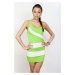 Dvoubarevné letní šaty s pruhy barva neónově zelená