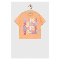 Dětské bavlněné tričko Guess oranžová barva