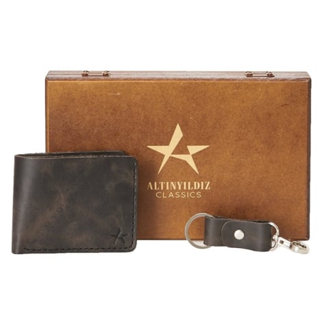 ALTINYILDIZ CLASSICS Men's Black 100% Genuine Leather Wallet-Keychain Set with Special Gift Box AC&Co / Altınyıldız Classics