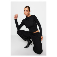 Trendyol Black Ribbed Asymmetric Collar Detailed Fitted/Sliding Knitted Blouse