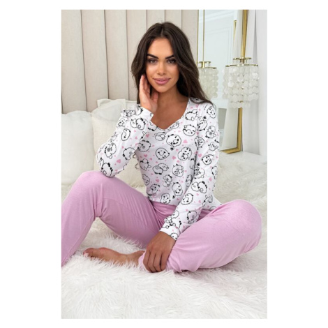 Bavlněné pyžamo Sheep long bílo-růžové Donna