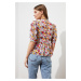 Trendyol vícebarevná tkaná halenka s balónovými rukávy a květinovým vzorem