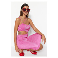 Trendyol Pink Knitted Evening Dress with Window/Cut Out Detailed, Textured