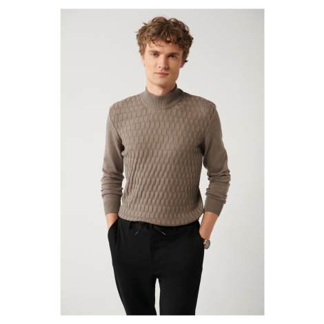 Avva Men's Mink Knitwear Sweater Half Turtleneck Front Textured Cotton Regular Fit