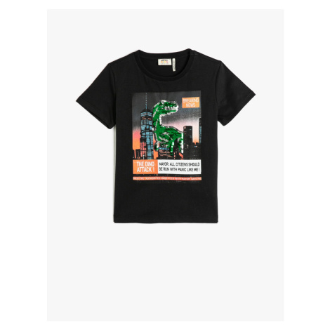 Koton Tričko s krátkým rukávem, kulatým výstřihem a potiskem dinosaura, bavlna