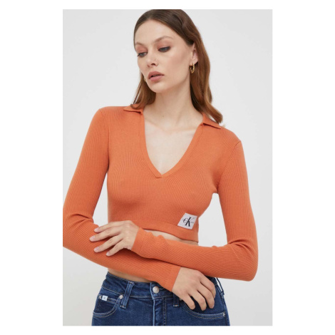 Tričko s dlouhým rukávem Calvin Klein Jeans oranžová barva