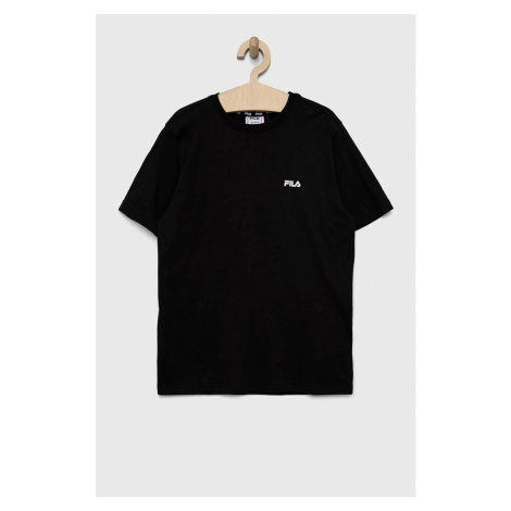 Dětské bavlněné tričko Fila černá barva, s potiskem