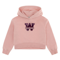 Mikina woolrich cotton fleece logo hoodie růžová
