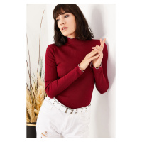 Olalook Women's Claret Red Collar And Sleeve Detailed Camisole Blouse