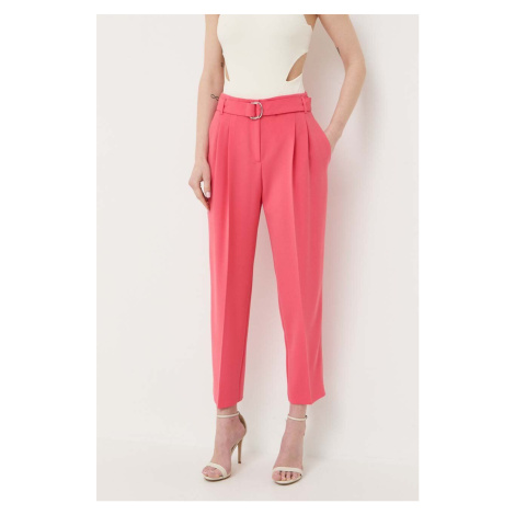 Kalhoty BOSS dámské, růžová barva, jednoduché, high waist Hugo Boss