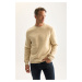 DEFACTO Men's White 3 Thread Cotton Raised Polar Fleece Regular Fit Crew Neck Thick Sweatshirt