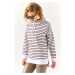 Olalook Women's Bitter Brown White Hooded Striped Sweatshirt with Side Slits
