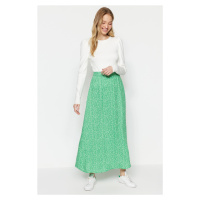 Trendyol Green Floral Printed Viscose Knitted Flare Skirt