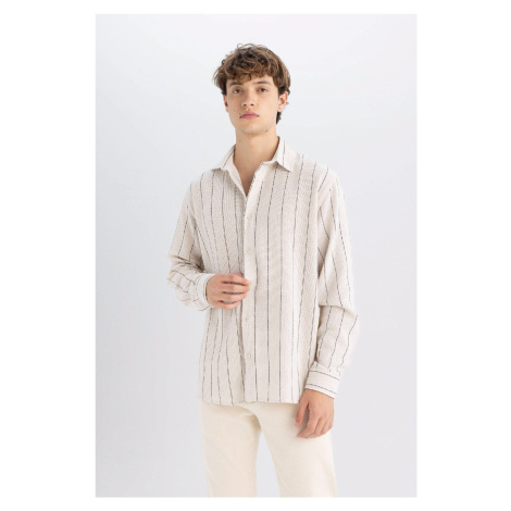 DEFACTO Relax Fit Relaxed Fit Striped Cotton Blend Long Sleeve Shirt