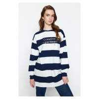 Trendyol Navy Blue Striped Printed Knitted Tunic