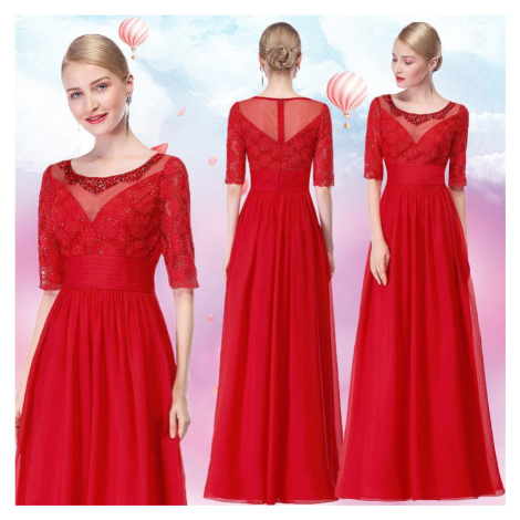 červené společenské šaty pro matku nevěsty s rukávky Ever-Pretty