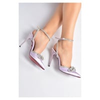 Fox Shoes Women's Heeled Shoes with Lilac Satin Fabric and Stones