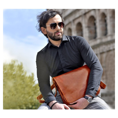 Kožená taška přes rameno kabelka na notebook z přírodní kůže Marco Mazzini  handmade | Modio.cz
